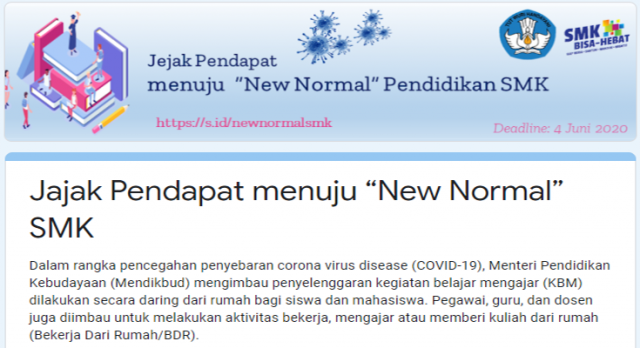 Jejak Pendapat “Menuju New Normal Pendidikan SMK
