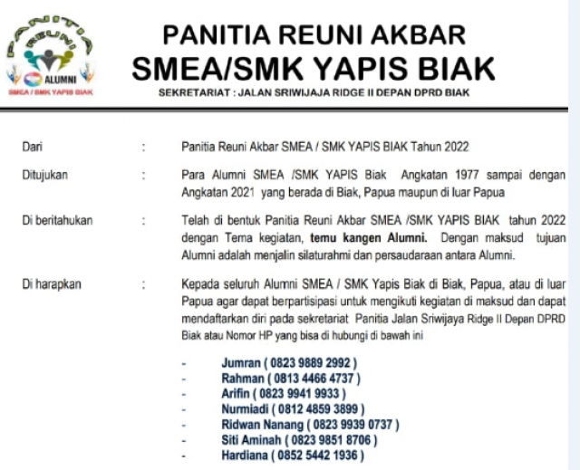 PANINITA REUNI AKBAR SME/SMKS YAPIS BIAK